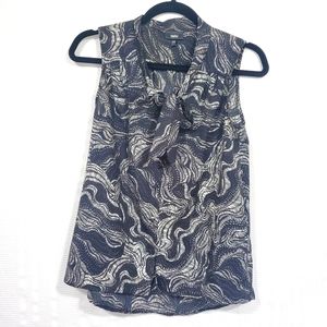 MOSSIMO Button-Down Sleeveless Tanktop Blouse Pussy Bow Black/White Size XS